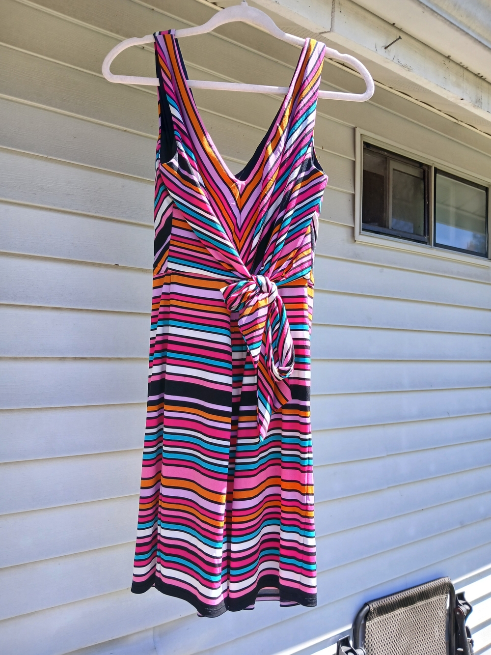 Striped Tie-Front Sleeveless Dress - Pink Multi